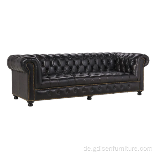 Antike 3 -Sitzer Polster Vintage Ledersofa